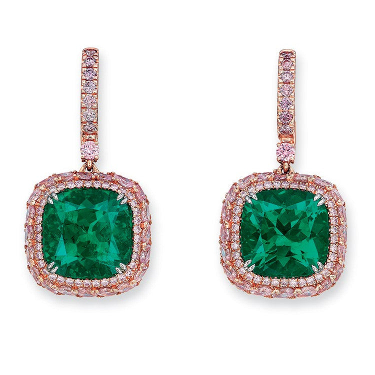 Hong Kong - May 2021 - The Green Jewels Superb Emerald and Colored Diamond Earrings