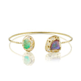 Emerald & Purple Opal Chubby Bezeled Oculus Open Cuff