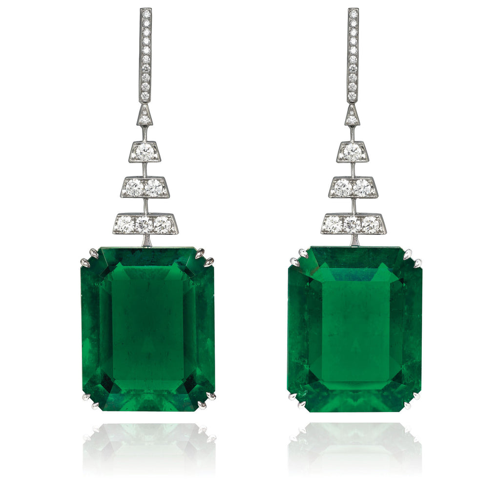 Geneva - May 2018 - Exceptional pair of Emerald and Diamond Earrings