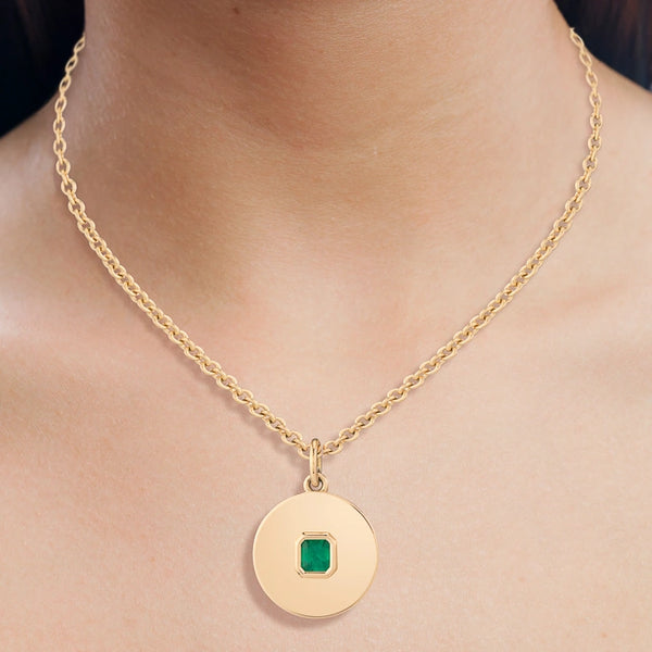 Emerald Cut Disc Pendant with Chain