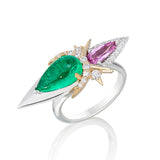 Harlin Jones Emerald, Pink Sapphire & Diamond Spike Ring
