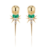 Harlin Jones Emerald & Diamond Skull - Spike Drop Earrings